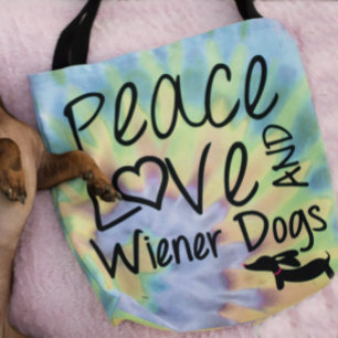 Peace Kärlek & Wiener Hundar Tie Dye Tote Bag Tygkasse