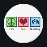 Peace Kärlek Wrestling Magnet<br><div class="desc">Peace Kärlek Wrestling. Coolans brottlergåva med fredstecken,  hjärta och två killar i en brottningsmatch i ring. Fantastisk brottande tränare från någon som brottas i ett team.</div>