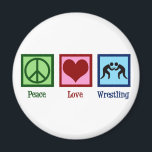 Peace Kärlek Wrestling Magnet<br><div class="desc">Peace Kärlek Wrestling. Coolans brottlergåva med fredstecken,  hjärta och två killar i en brottningsmatch i ring. Fantastisk brottande tränare från någon som brottas i ett team.</div>