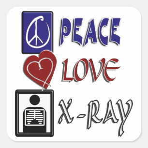 PEACE KÄRLEK X-RAY RADIOLOGY FYRKANTIGT KLISTERMÄRKE
