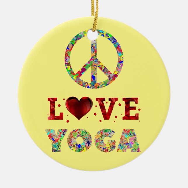 Peace Kärlek Yoga Colorful Andlig Julgransprydnad Keramik (Framsidan)