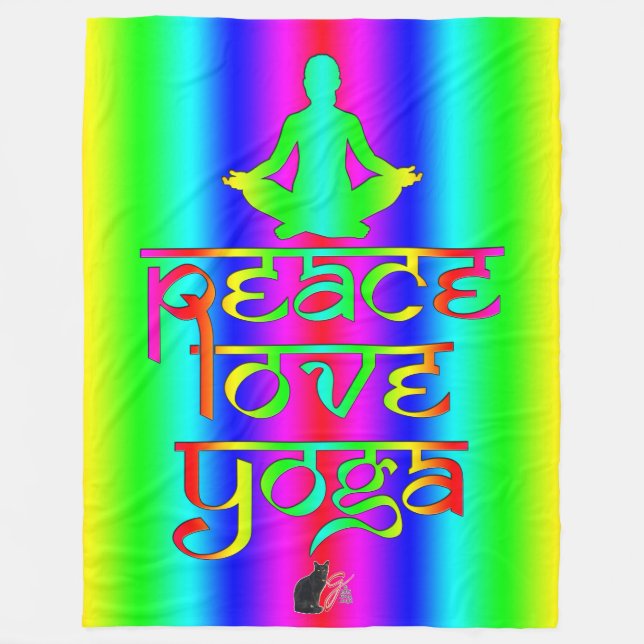 Peace Kärlek Yoga Rainbow Intentions Fleecefilt (Framsidan)