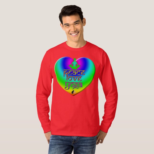 Peace Kärlek Yoga Rainbow Intentions Heart T-Shirt (Hel framsida)