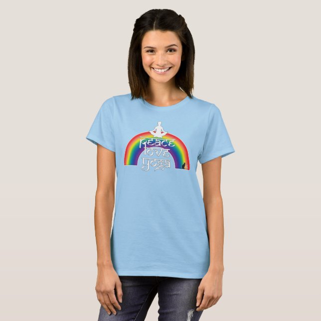 Peace Kärlek Yoga Rainbow Intentions T Shirt (Hel framsida)