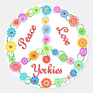 Peace Kärlek Yorkies Runt Klistermärke
