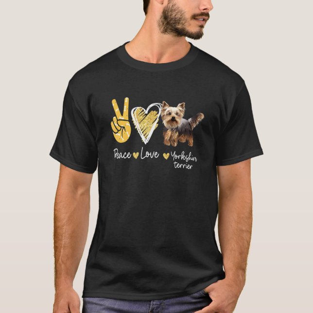 Peace Kärlek Yorkshire Terrier Hund T Shirt (Framsida)