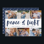 Peace & Light | Hanukkah Photo Collage Julkort<br><div class="desc">Share six favorite photos with our bright and festive Hanukkah holiday card. "Peace and Light" appears in the center in hand lettered brush typography,  with your holiday greeting,  names,  and the year beneath.</div>