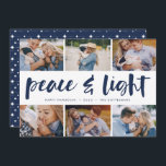 Peace & Light | Hanukkah Photo Collage Julkort<br><div class="desc">Share six favorite photos with our bright and festive Hanukkah holiday card. "Peace and Light" appears in the center in hand lettered brush typography,  with your holiday greeting,  names,  and the year beneath.</div>