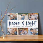 Peace & Light | Hanukkah Photo Collage Julkort<br><div class="desc">Share six favorite photos with our bright and festive Hanukkah holiday card. "Peace and Light" appears in the center in hand lettered brush typography,  with your holiday greeting,  names,  and the year beneath.</div>