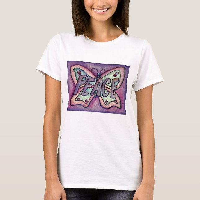 Peace Lila Butterfly Anpassningsbar Art T-Shirts (Framsida)
