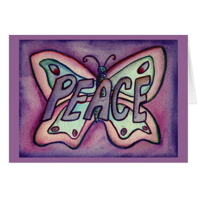 Peace Lila Butterfly Art Note eller Greeting Card Hälsningskort (Framsidan Horizontal)