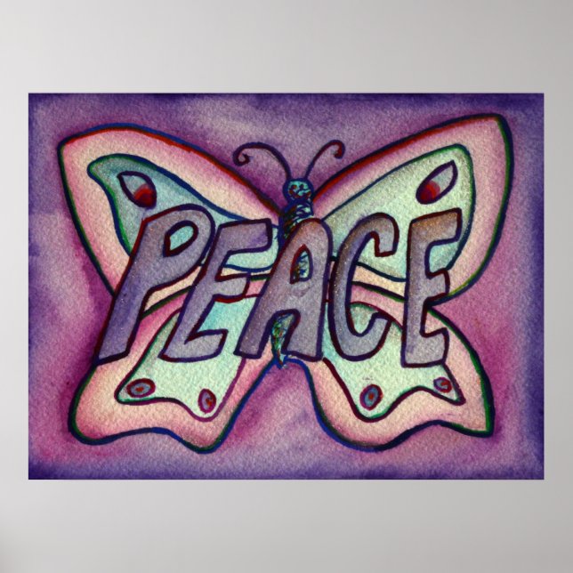 Peace Lila Butterfly Art Print Poster Ord (Framsidan)
