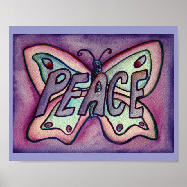 Peace Lila Butterfly Poster konstutskrifter i Ord (Framsidan)