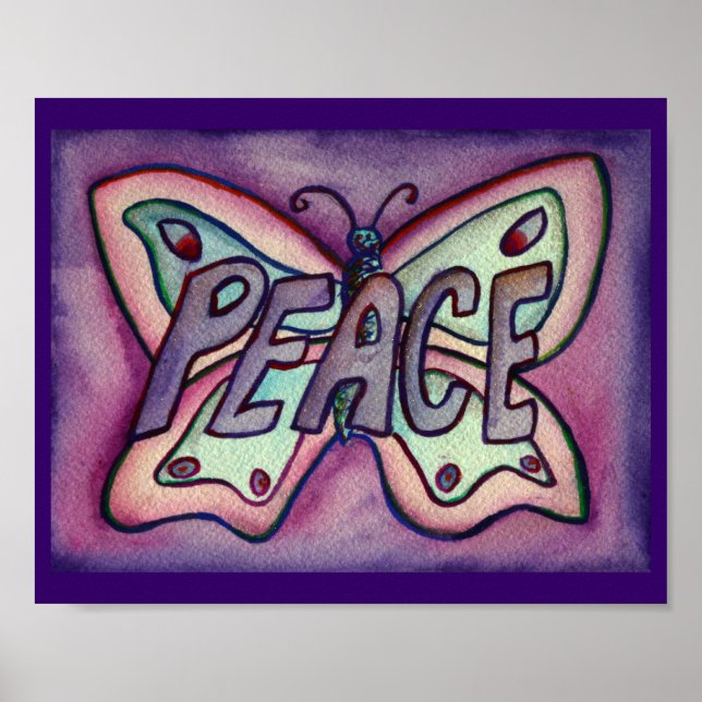 Peace Lila Butterfly Poster konstutskrifter i Ord (Framsidan)