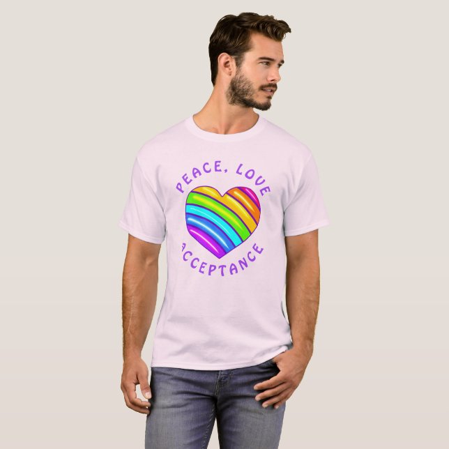 Peace, Love, Acceptance Rainbow Pride Heart Shirt T (Hel framsida)