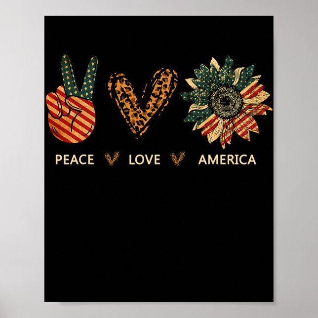Peace Love America Sunflower Leopard Heart Proud Poster (Framsidan)