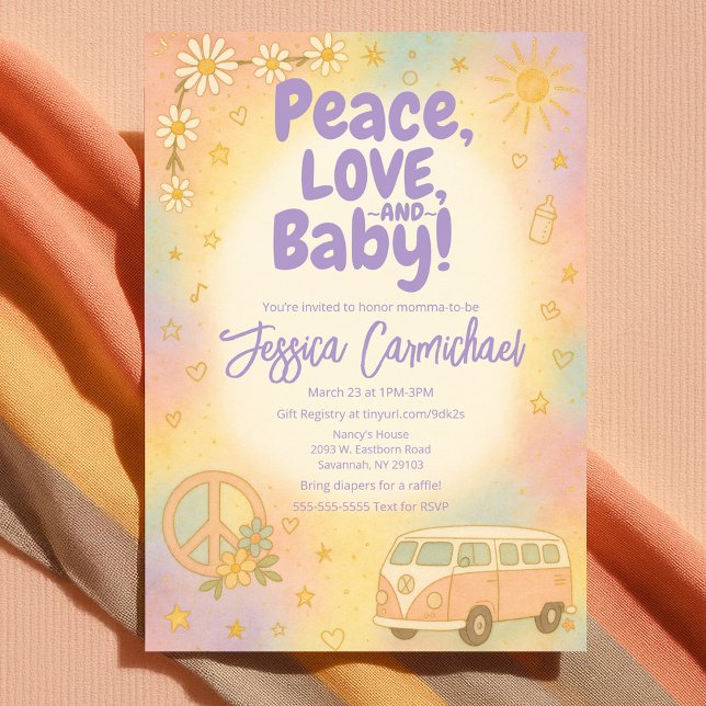 Peace Love and Baby Retro Baby Shower Party Inbjudningar (Peace Love and Baby Retro Baby Shower Party Invitation
)