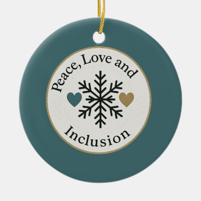 Peace, Love and Inclusion | Personalized Holiday Julgransprydnad Keramik (Framsidan)