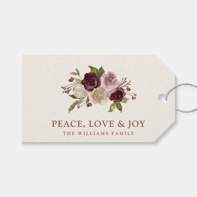 Peace Love and Joy Winter Bouquet Black Holiday Presentetikett (Framsidan (Horisontell))