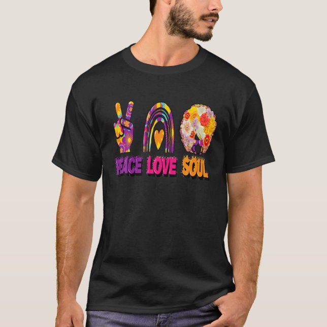 Peace Love And Soul Groovy Hippie Retro Sign Heart T Shirt (Framsida)