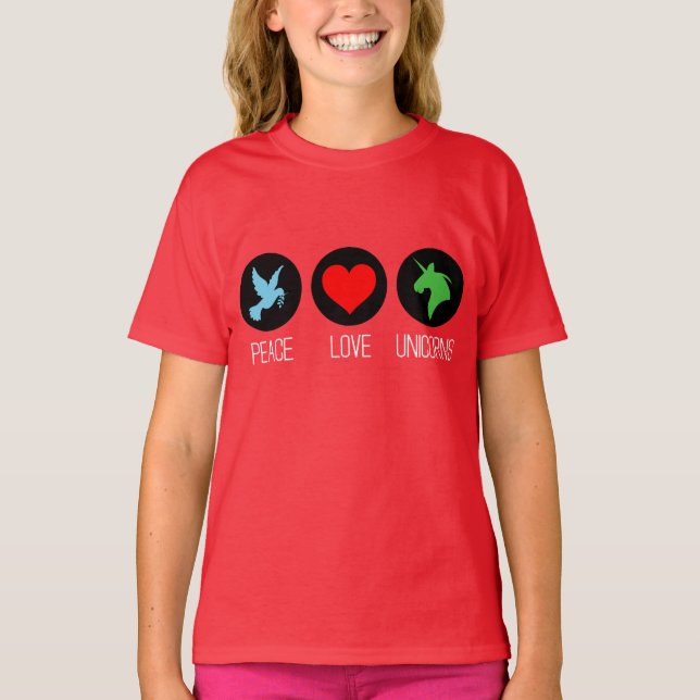 Peace love and unicorns t shirt (Framsida)