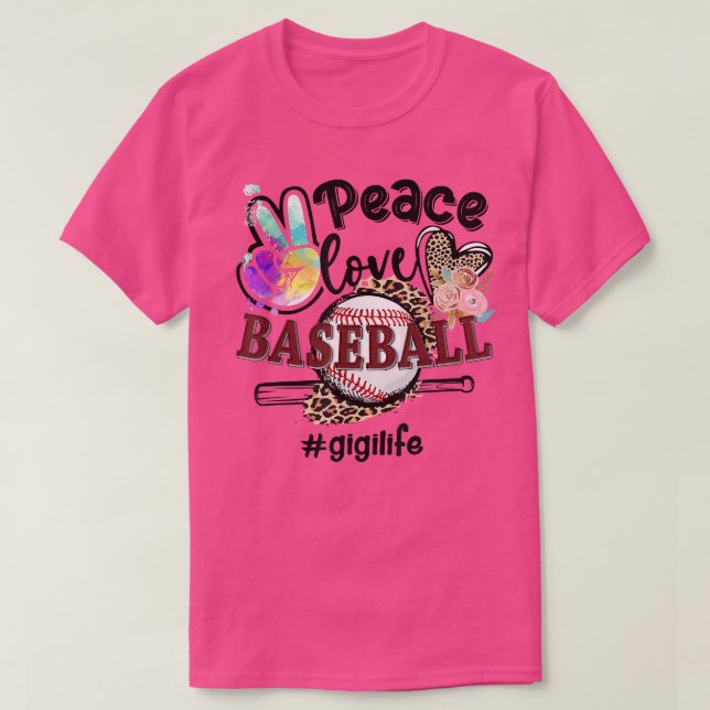 Peace Love Baseball Gigi Life Mom Grandma Leopard  T Shirt (Design framsida)