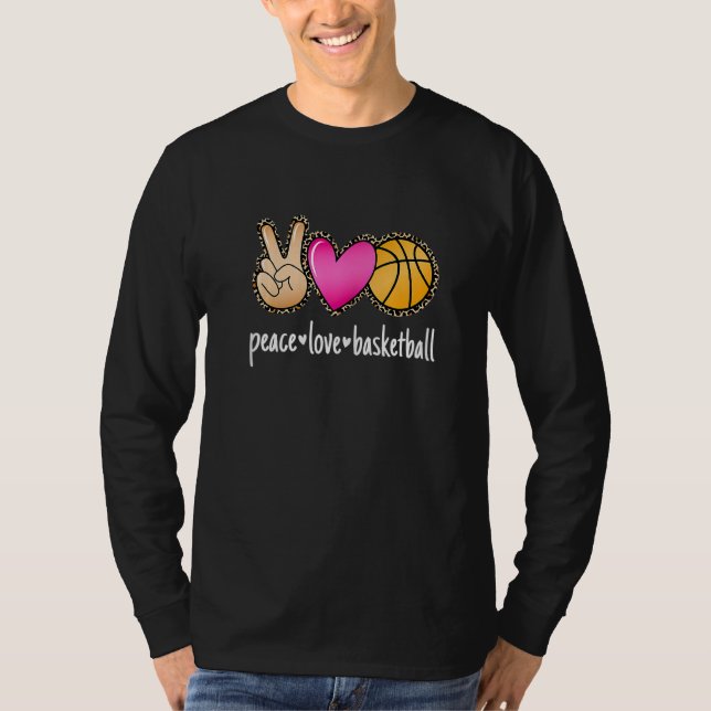 Peace Love Basketball Leopard Print Girls Women Ba T Shirt (Framsida)