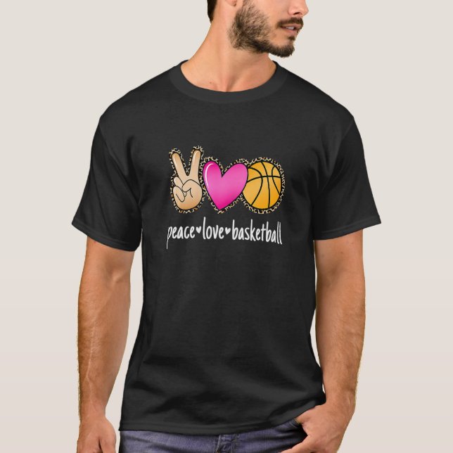 Peace Love Basketball Leopard Print Girls Women Ba T Shirt (Framsida)