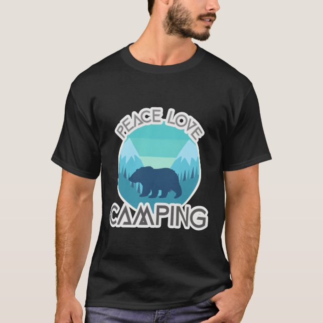 Peace love Bear Camping girl T Shirt (Framsida)