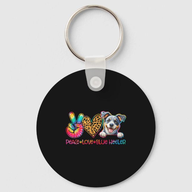 Peace Love Blue Heeler Tie Dye Dog Lover  Nyckelring (Framsida)