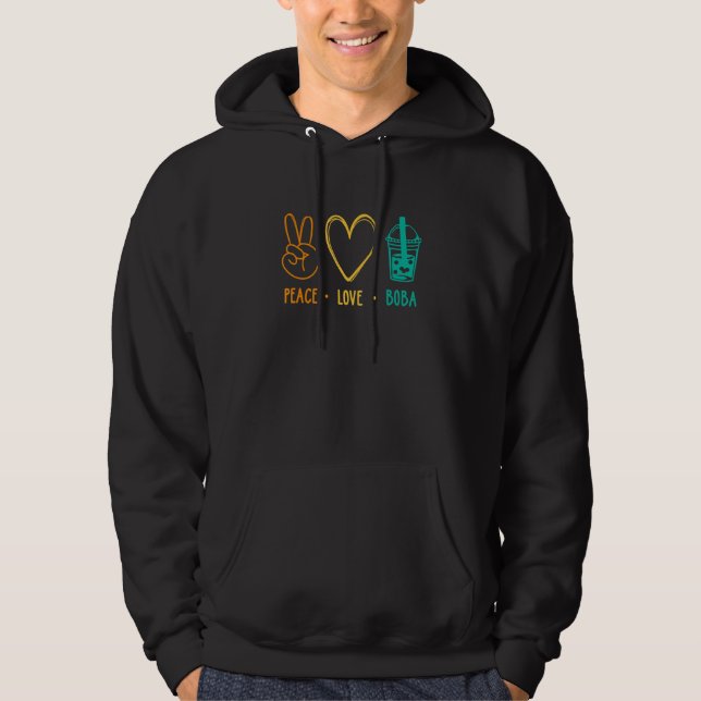 Peace Love Boba Graphic Tea  Tea Drinker Bubble Te Hoodie (Framsida)