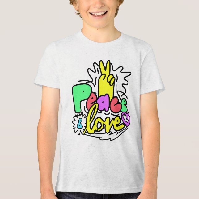 Peace & Love Bubble Letter  T Shirt (Framsida)