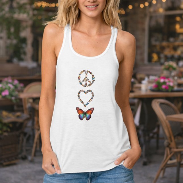 Peace Love Butterflies - Colorful Graphic Art Linne Med Racerback (Skapare uppladdad)