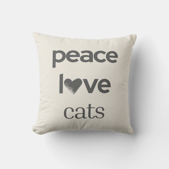 Peace Love Cats | Cream Cat Lover Modern Graphic Kudde (Framsida)