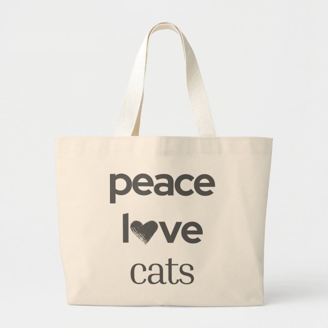 Peace Love Cats | Stylish Cat Lady Modern Graphic Jumbo Tygkasse (Framsidan)