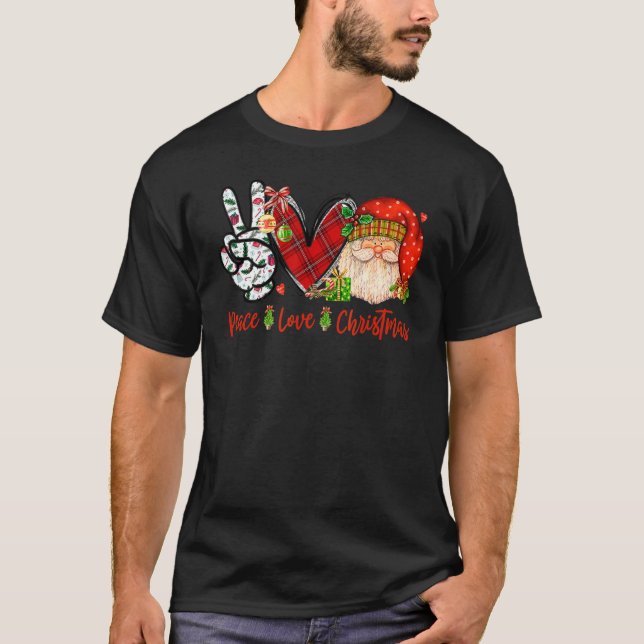 Peace Love Christmas  Santa Happy Xmas T Shirt (Framsida)