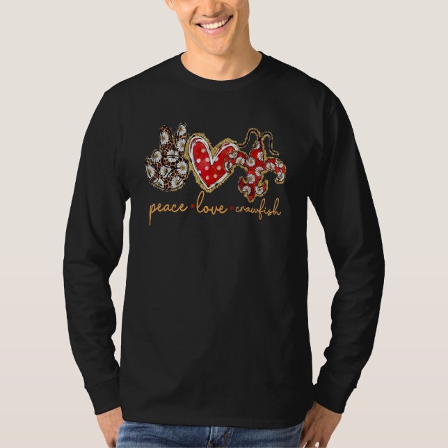 Peace Love Crawfish Leopard Floral Heart Mardi Gra T Shirt (Framsida)