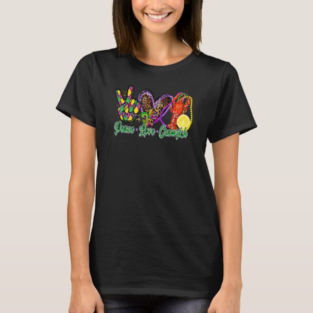 Peace Love Crawfish Mardi Gras Leopard Heart Festi T Shirt (Framsida)
