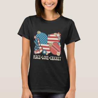 Peace Love Cricket Lover American Flag Patriotic C T Shirt