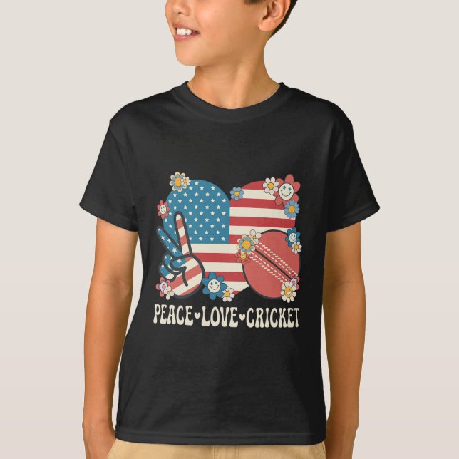 Peace Love Cricket Lover American Flag Patriotic C T Shirt (Framsida)