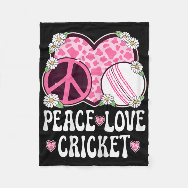 Peace Love Cricket Lover Cow Print Women Girls Cut Fleecefilt (Framsidan)