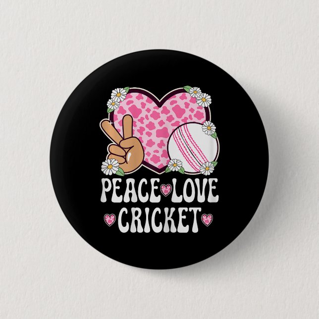 Peace Love Cricket Lover Cow Print Women Girls Cut Knapp (Framsida)