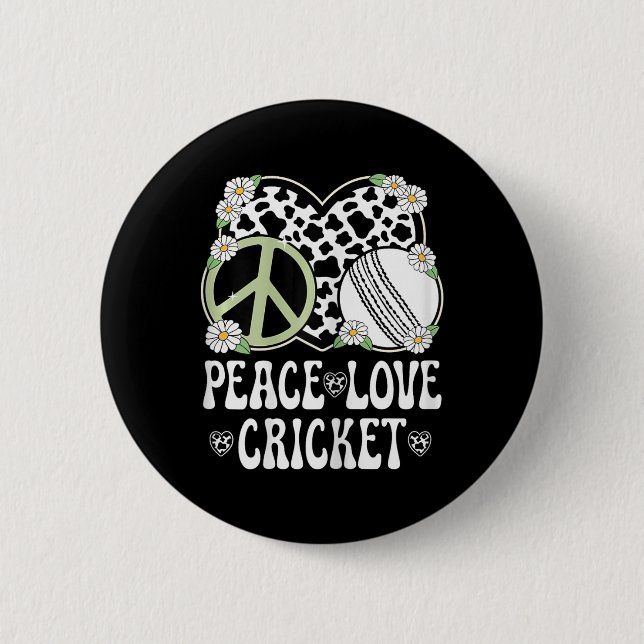Peace Love Cricket Lover Cow Print Women Girls Cut Knapp (Framsida)