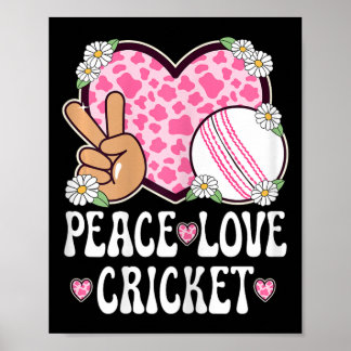 Peace Love Cricket Lover Cow Print Women Girls Cut Poster