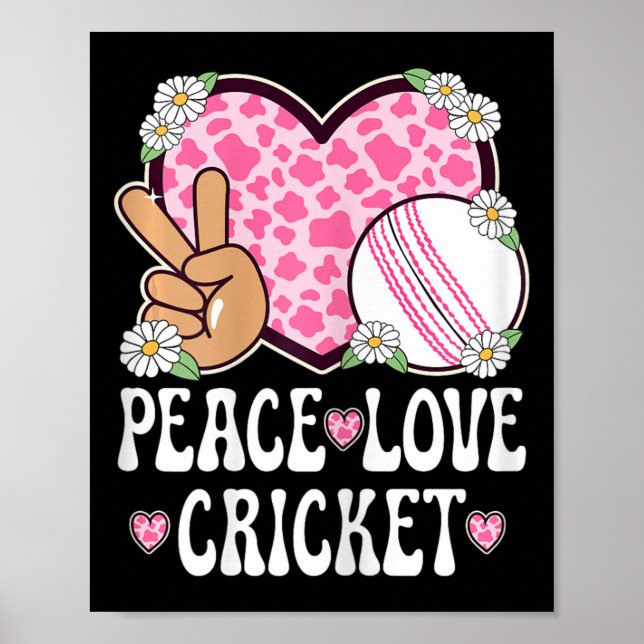 Peace Love Cricket Lover Cow Print Women Girls Cut Poster (Framsidan)