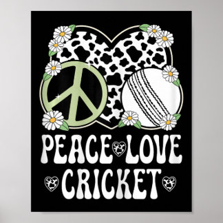 Peace Love Cricket Lover Cow Print Women Girls Cut Poster