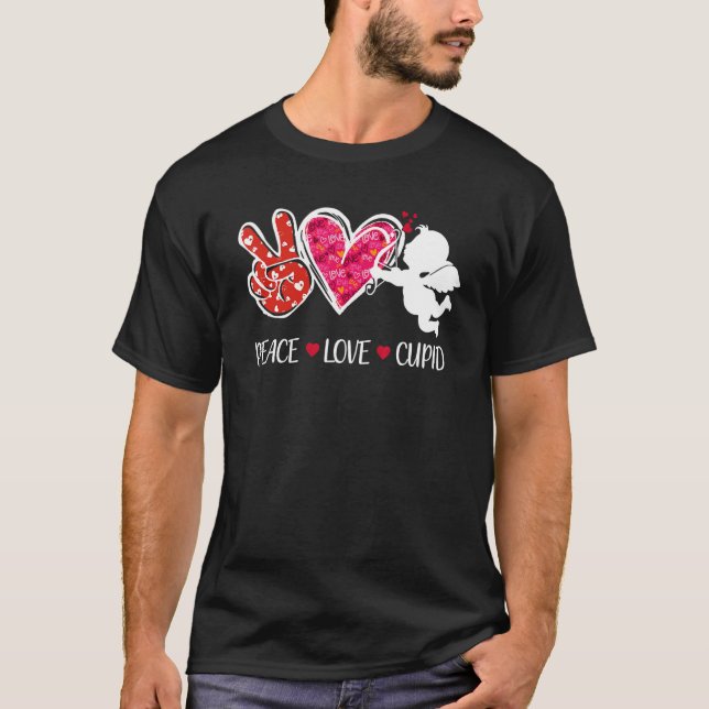 Peace Love Cupid Cute Red Leopard Valentine's Day  T Shirt (Framsida)