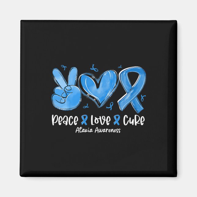 Peace Love Cure Blått Band Ataxi Medvetenhet  Magnet (Framsidan)