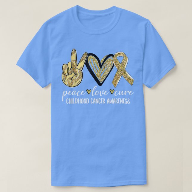 Peace Love Cure Childhood Cancer Awareness Gold Ri T Shirt (Design framsida)