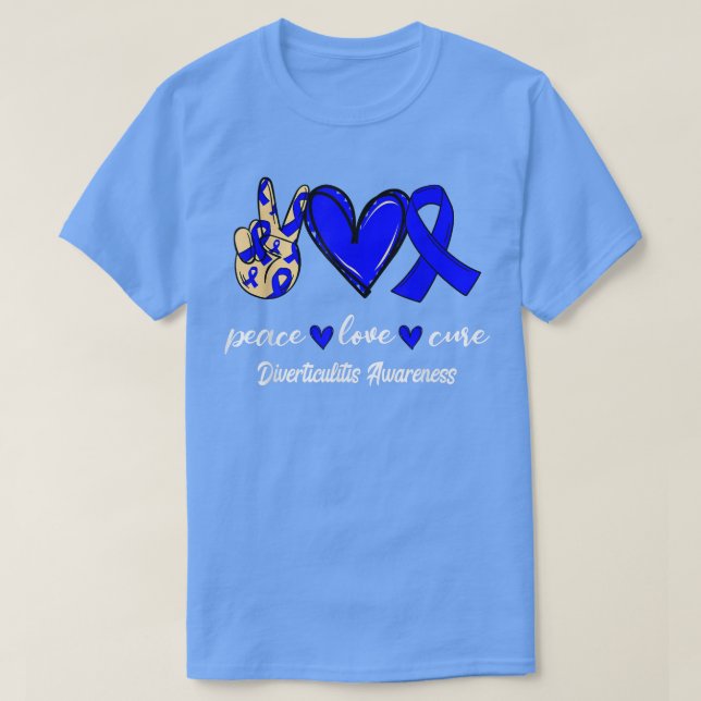 Peace Love Cure Diverticulitis Blue Ribbon Awarene T Shirt (Design framsida)